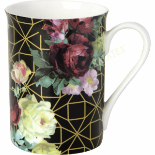 Kaffeebecher Bone China IHR " Vintage Rose black gold"