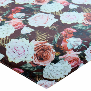 Tischdecke Druckdesign 85x85 cm Rosen und Hortensien braun-bunt