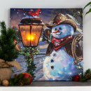 Wandbild Schneemann mit  LED 40x40 cm