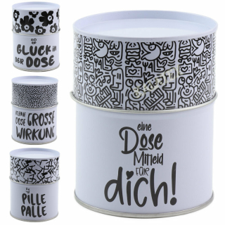 Metalldose rund 7,5x9,5cm mit Spruch