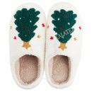 Teddyfell-Pantoffeln mit Weihnachtsmotiven