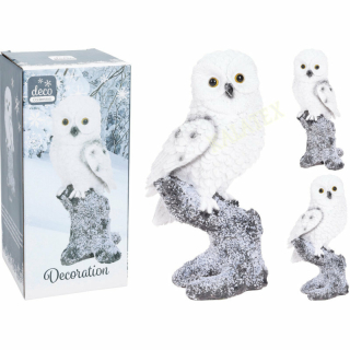 Dekofigur Schneeeule auf Stamm 20cm