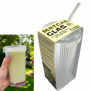 Matcha Glas mit Deckel und Trinkhalm 365ml
