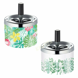 Drehaschenbecher Metall Pflanzenmotiv 7x9cm