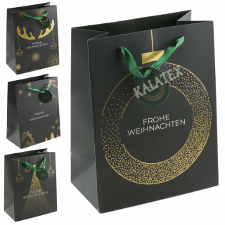 Geschenktasche Frohe Weihnachten medium grün & gold