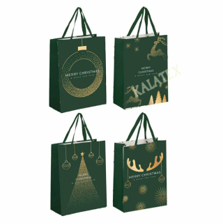 Geschenktasche Merry Christmas medium grün & gold